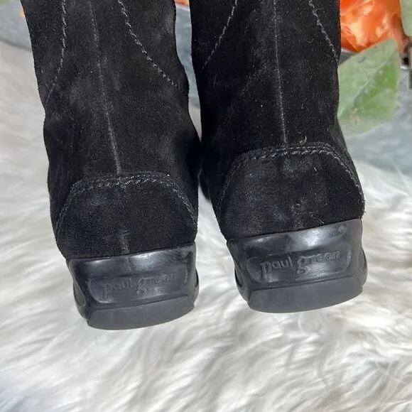 Paul Green Abby Tall Suede Boots Size 5.5 US Black Side Zip Stretch Panels