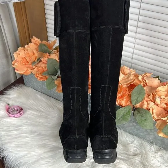 Paul Green Abby Tall Suede Boots Size 5.5 US Black Side Zip Stretch Panels