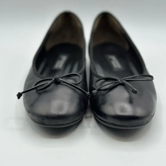 Paul Green Black Leather Ballet Flats with Bow Tie Size 6.5