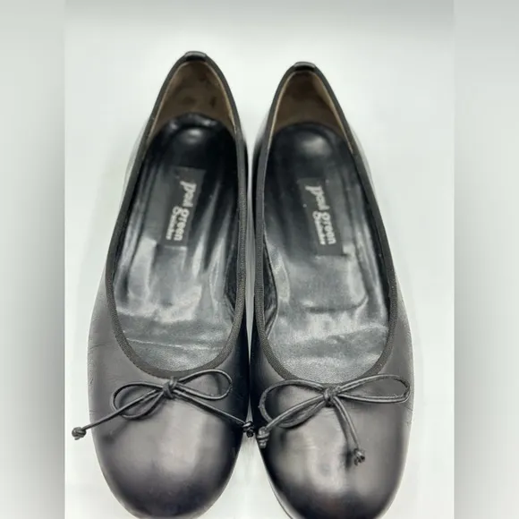 Paul Green Black Leather Ballet Flats with Bow Tie Size 6.5