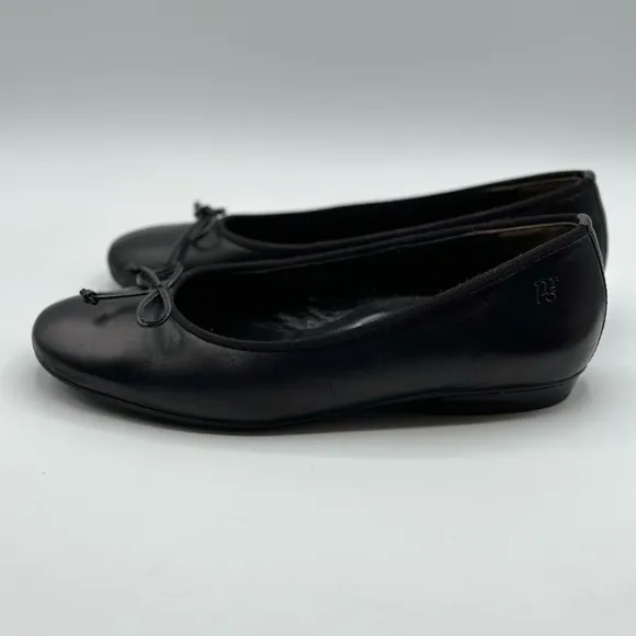 Paul Green Black Leather Ballet Flats with Bow Tie Size 6.5