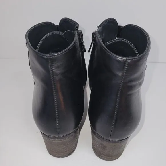 Paul Green Boots Soho Moto Silver Studded Black Leather Buckle Booties SZ US 6.5