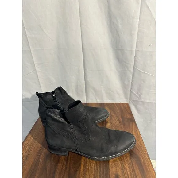 Paul Green Boots Women 7.5 Black Boston Bootie Ankle Nubuck Leather Flat Comfort