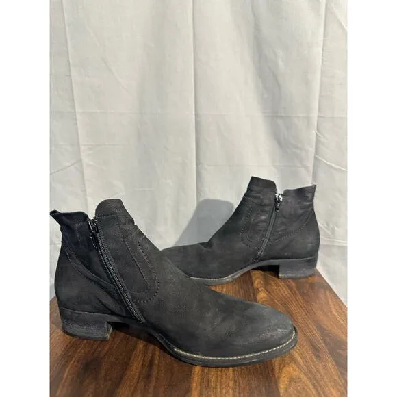 Paul Green Boots Women 7.5 Black Boston Bootie Ankle Nubuck Leather Flat Comfort