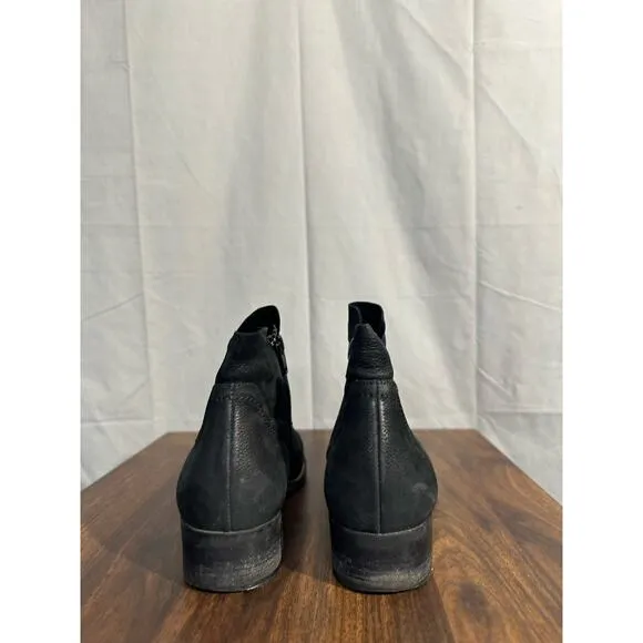 Paul Green Boots Women 7.5 Black Boston Bootie Ankle Nubuck Leather Flat Comfort