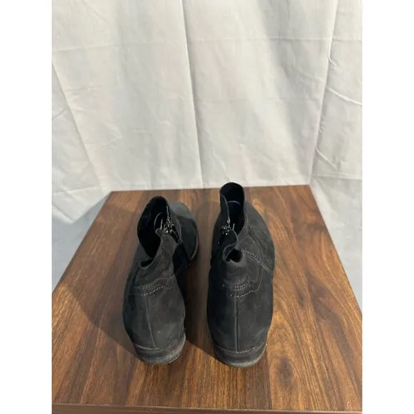 Paul Green Boots Women 7.5 Black Boston Bootie Ankle Nubuck Leather Flat Comfort