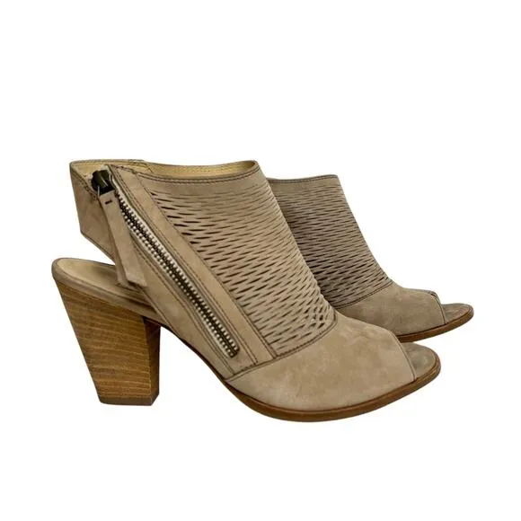 Paul Green Cayanne Leather Peep Toe Sandal Stone Tan Bootie Size UK 5 US 7.5