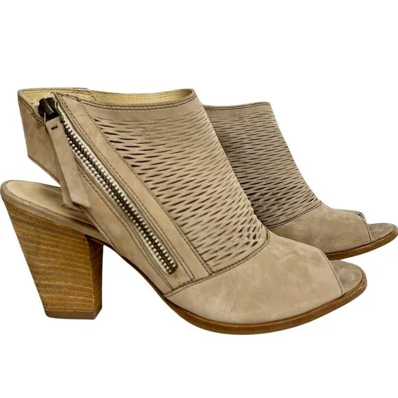 Paul Green Cayanne Leather Peep Toe Sandal Stone Tan Bootie Size UK 5 US 7.5