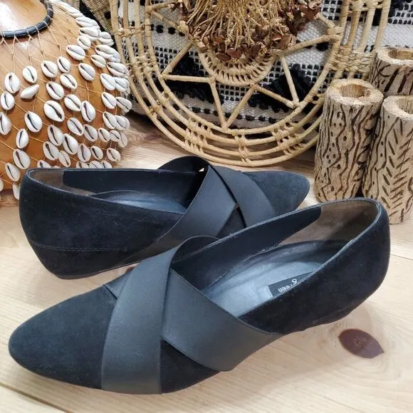 Paul Green Daniella Women 11 Criss Cross Strap Wedges Pumps Leather Black Career