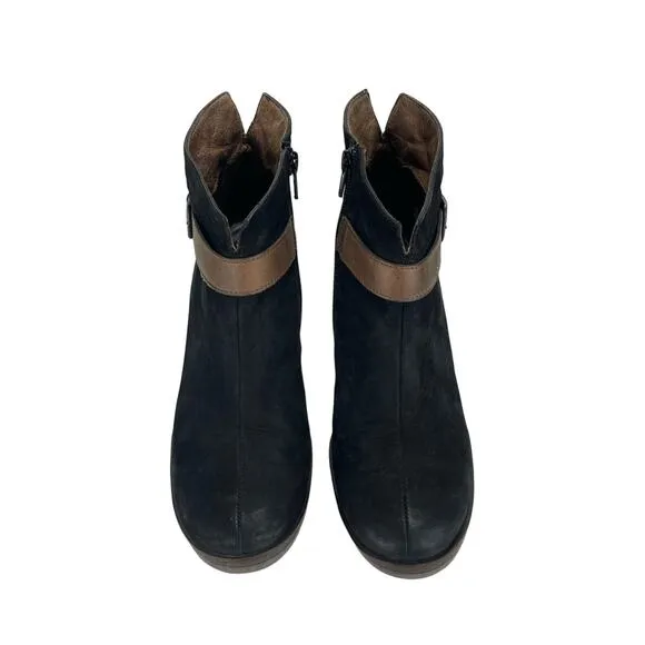 PAUL GREEN KARLA BLACK NUBUCK LEATHER HEELED ANKLE BOOTS/BOOTIES.