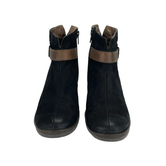 PAUL GREEN KARLA BLACK NUBUCK LEATHER HEELED ANKLE BOOTS/BOOTIES.