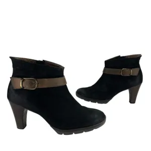 PAUL GREEN KARLA BLACK NUBUCK LEATHER HEELED ANKLE BOOTS/BOOTIES.