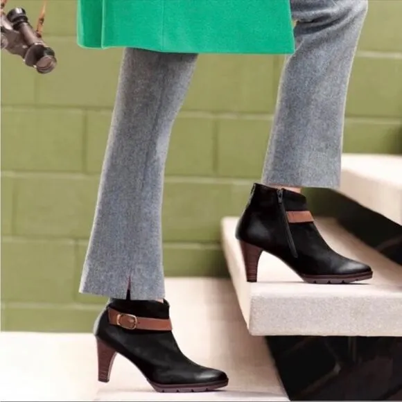PAUL GREEN KARLA BLACK NUBUCK LEATHER HEELED ANKLE BOOTS/BOOTIES.