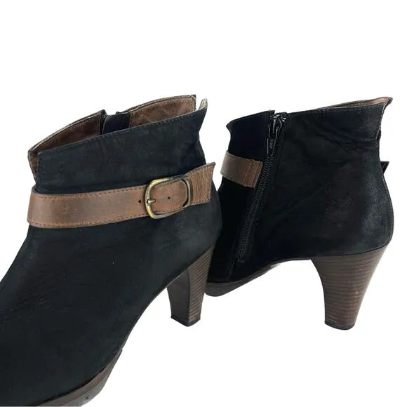 PAUL GREEN KARLA BLACK NUBUCK LEATHER HEELED ANKLE BOOTS/BOOTIES.