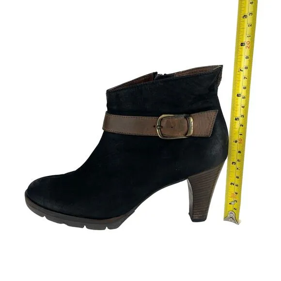 PAUL GREEN KARLA BLACK NUBUCK LEATHER HEELED ANKLE BOOTS/BOOTIES.