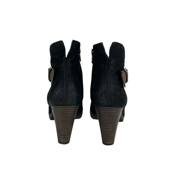 PAUL GREEN KARLA BLACK NUBUCK LEATHER HEELED ANKLE BOOTS/BOOTIES.