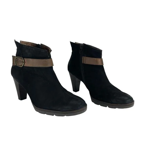 PAUL GREEN KARLA BLACK NUBUCK LEATHER HEELED ANKLE BOOTS/BOOTIES.