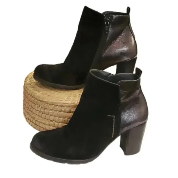 Paul Green leather and suede heeled ankle booties US size 6
