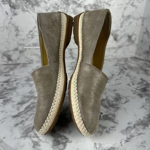 Paul Green Lori Espadrille Loafer Woven Flats Metallic Taupe Leather 7 US 4.5 UK