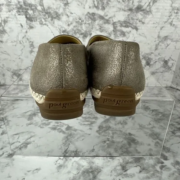 Paul Green Lori Espadrille Loafer Woven Flats Metallic Taupe Leather 7 US 4.5 UK