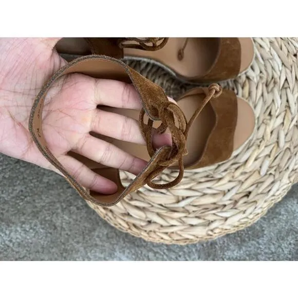 Paul Green Melissa Brown Suede leather Lace-Up espadrille Wedges sandals 7.5