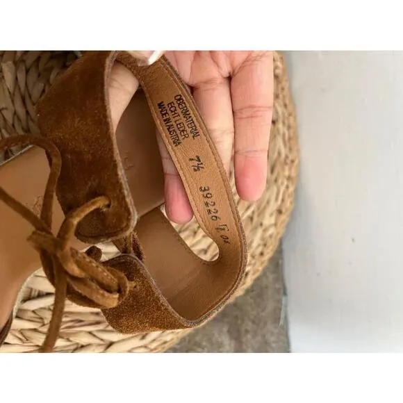 Paul Green Melissa Brown Suede leather Lace-Up espadrille Wedges sandals 7.5