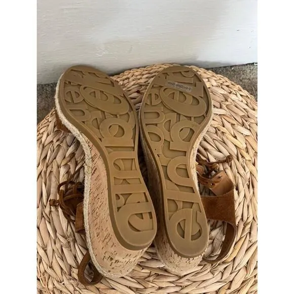 Paul Green Melissa Brown Suede leather Lace-Up espadrille Wedges sandals 7.5