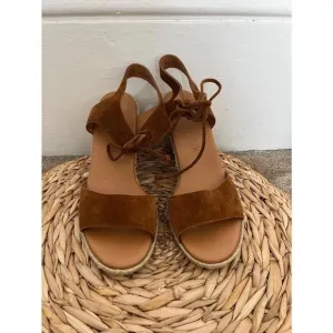 Paul Green Melissa Brown Suede leather Lace-Up espadrille Wedges sandals 7.5