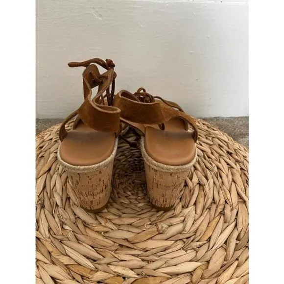 Paul Green Melissa Brown Suede leather Lace-Up espadrille Wedges sandals 7.5