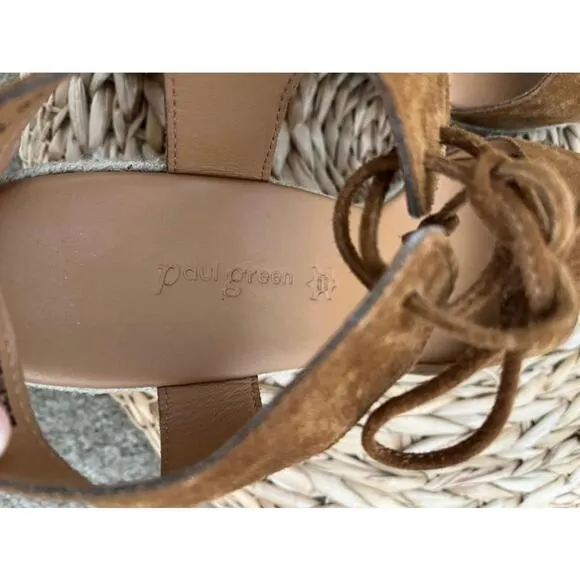 Paul Green Melissa Brown Suede leather Lace-Up espadrille Wedges sandals 7.5
