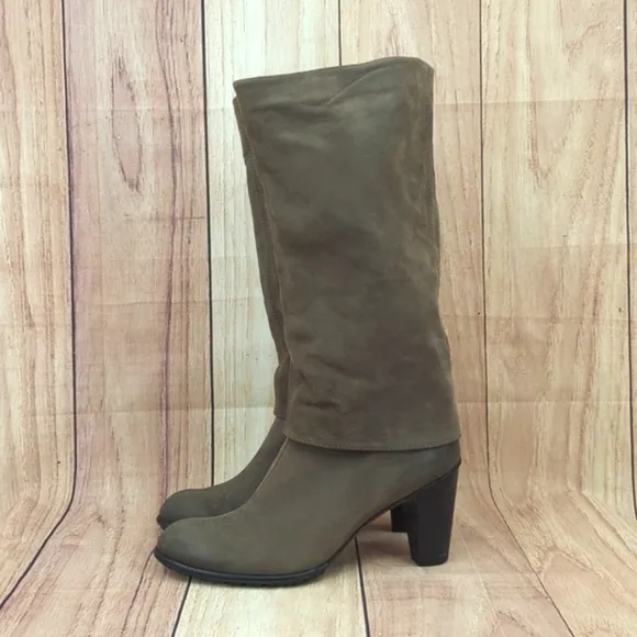 Paul Green Taupe Nubuck Heeled Boots Foldover Style US 6.5/UK 4