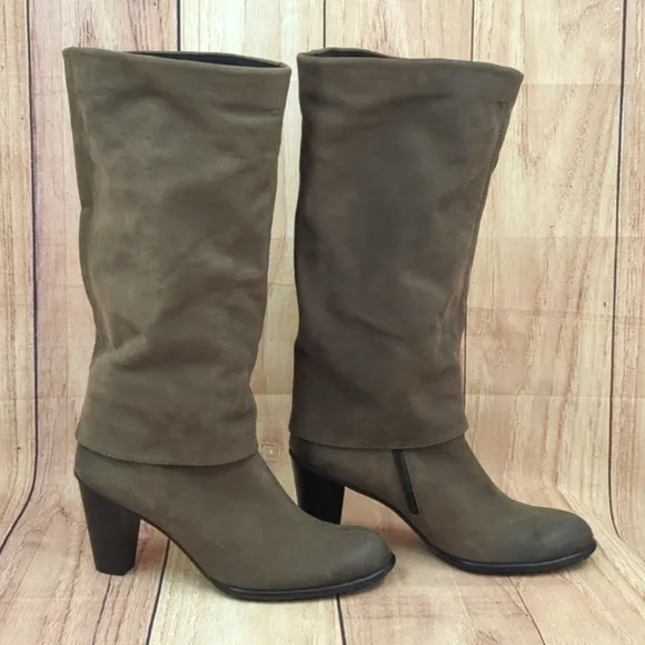 Paul Green Taupe Nubuck Heeled Boots Foldover Style US 6.5/UK 4