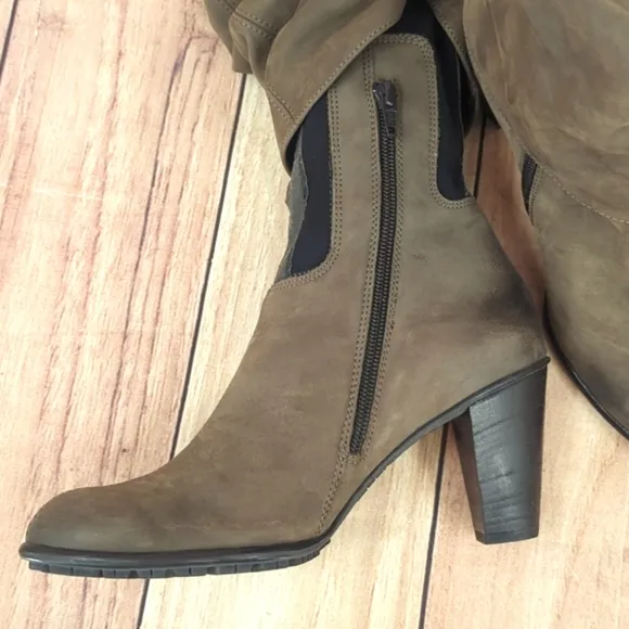 Paul Green Taupe Nubuck Heeled Boots Foldover Style US 6.5/UK 4