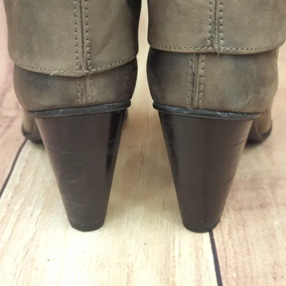 Paul Green Taupe Nubuck Heeled Boots Foldover Style US 6.5/UK 4