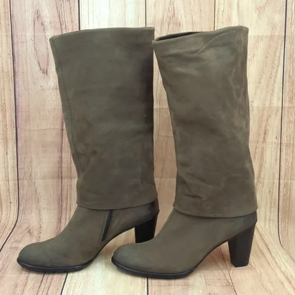 Paul Green Taupe Nubuck Heeled Boots Foldover Style US 6.5/UK 4