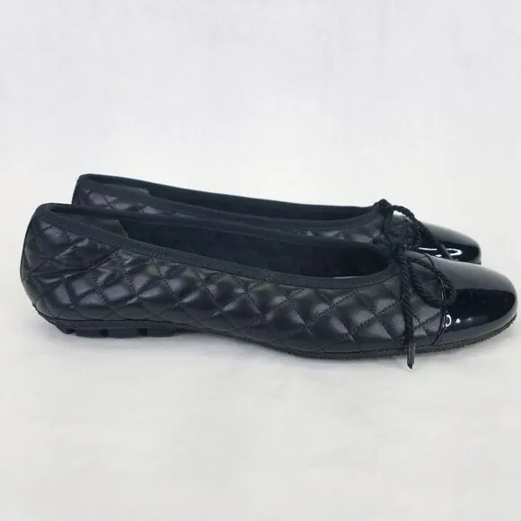 Paul Mayer Attitudes Ballet Flat Women 7.5B Patent Leather Quilted Black Cap Toe