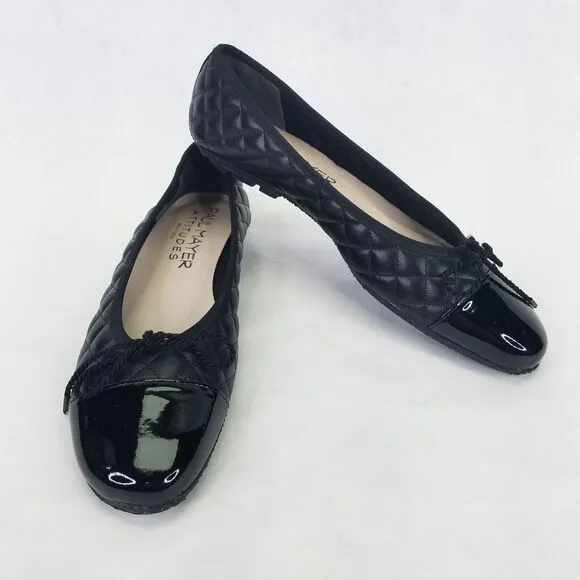 Paul Mayer Attitudes Ballet Flat Women 7.5B Patent Leather Quilted Black Cap Toe