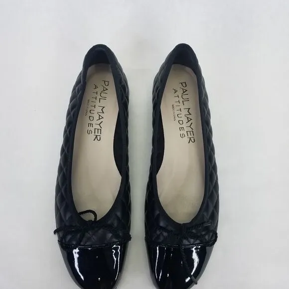 Paul Mayer Attitudes Ballet Flat Women 7.5B Patent Leather Quilted Black Cap Toe