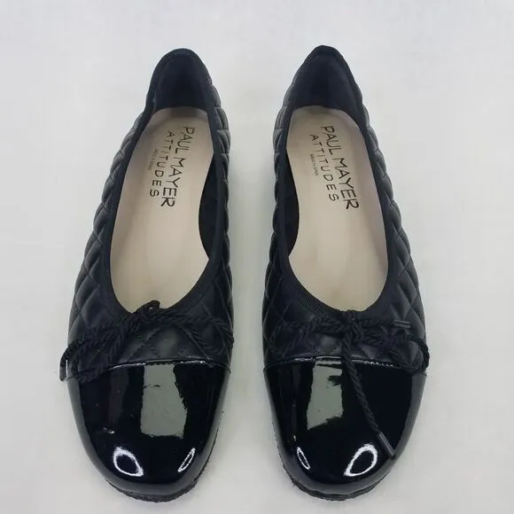 Paul Mayer Attitudes Ballet Flat Women 7.5B Patent Leather Quilted Black Cap Toe