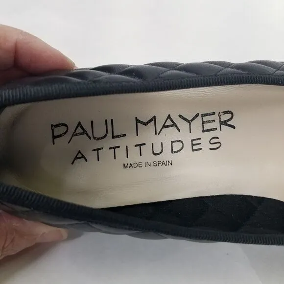 Paul Mayer Attitudes Ballet Flat Women 7.5B Patent Leather Quilted Black Cap Toe