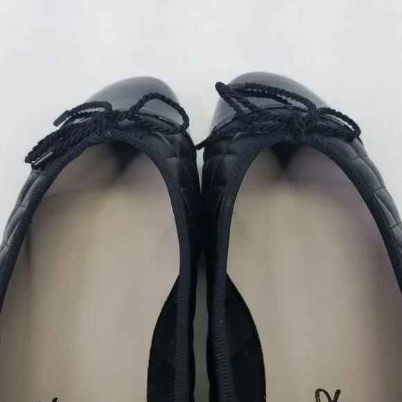 Paul Mayer Attitudes Ballet Flat Women 7.5B Patent Leather Quilted Black Cap Toe