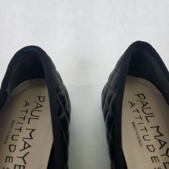 Paul Mayer Attitudes Ballet Flat Women 7.5B Patent Leather Quilted Black Cap Toe