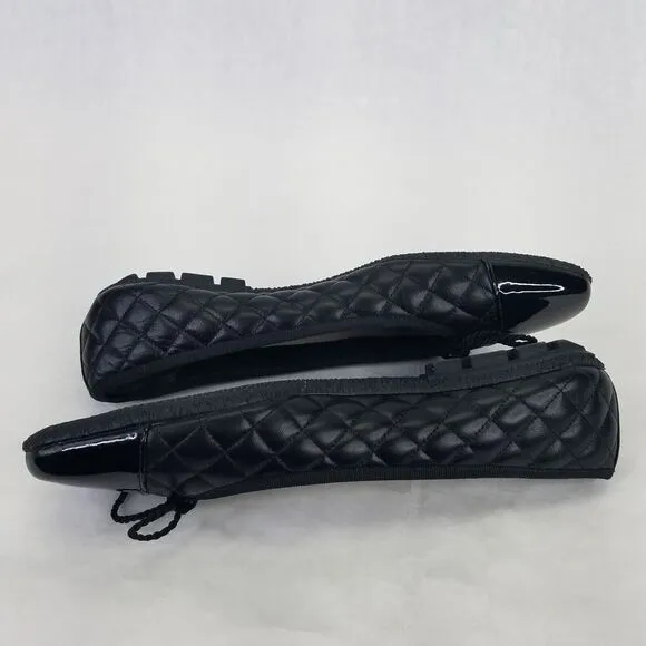 Paul Mayer Attitudes Ballet Flat Women 7.5B Patent Leather Quilted Black Cap Toe