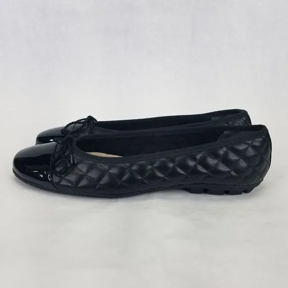 Paul Mayer Attitudes Ballet Flat Women 7.5B Patent Leather Quilted Black Cap Toe