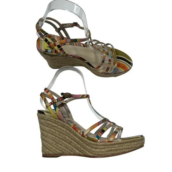 PAUL SMITH Multicolor Colorful Espadrille Wedge Sandal Women's Size EU 37