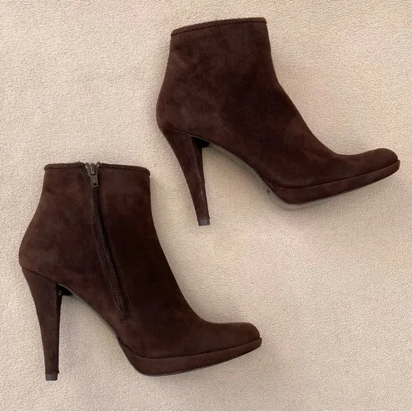 Pedro Garcia Brown Suede Heeled Ankle Booties/Boots-Women’s 7.5-Classic-Formal