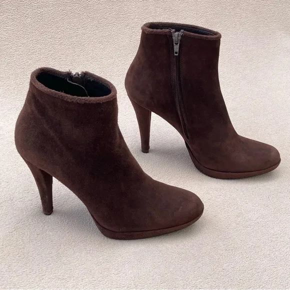 Pedro Garcia Brown Suede Heeled Ankle Booties/Boots-Women’s 7.5-Classic-Formal