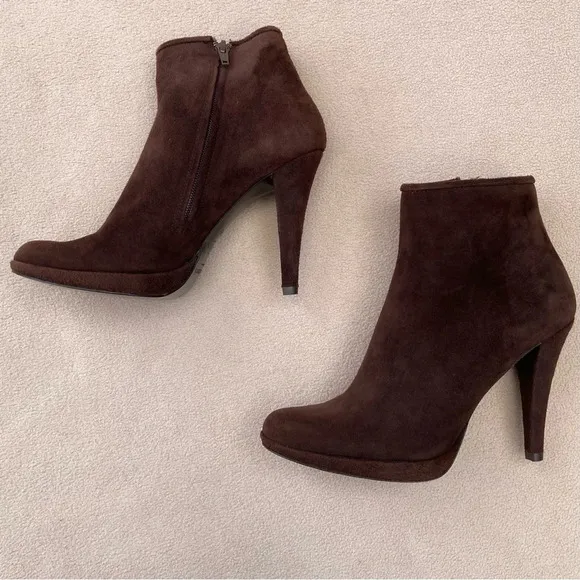 Pedro Garcia Brown Suede Heeled Ankle Booties/Boots-Women’s 7.5-Classic-Formal