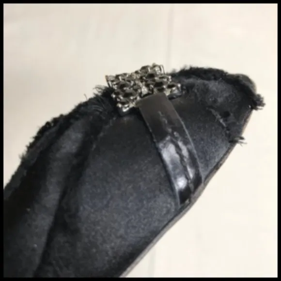 Pedro Garcia Leather D'Orsay Frayed Satin &amp; Crystals Made in Spain Size 36
