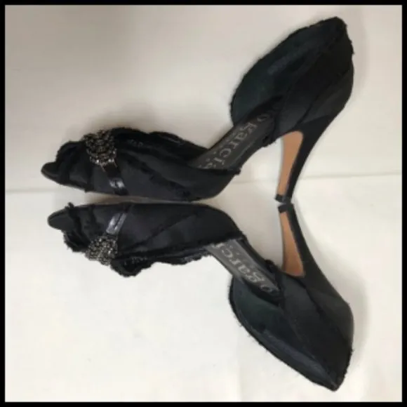 Pedro Garcia Leather D'Orsay Frayed Satin &amp; Crystals Made in Spain Size 36